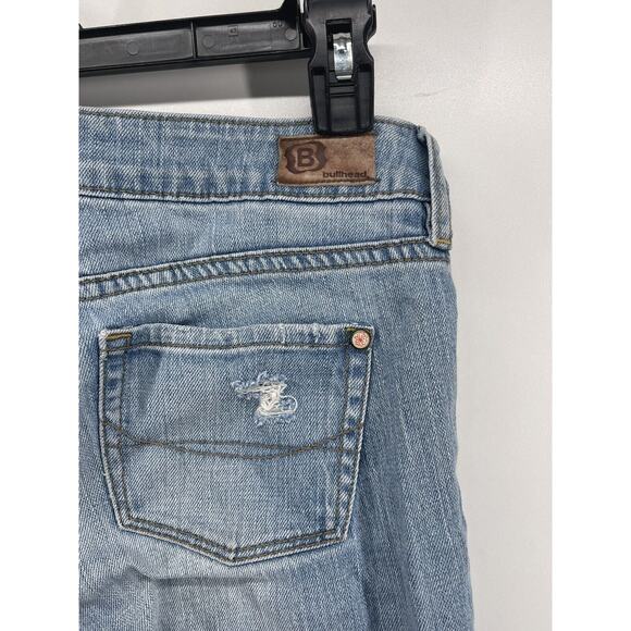 B Bullhead Size 1 Long Short Distressed Light Wash Denim Jean Bermuda Shorts - Picture 7 of 12